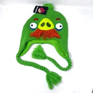 Angry Birds Pig Hat Green Knit‎ Mustache Winter Nordic Accessory NWT